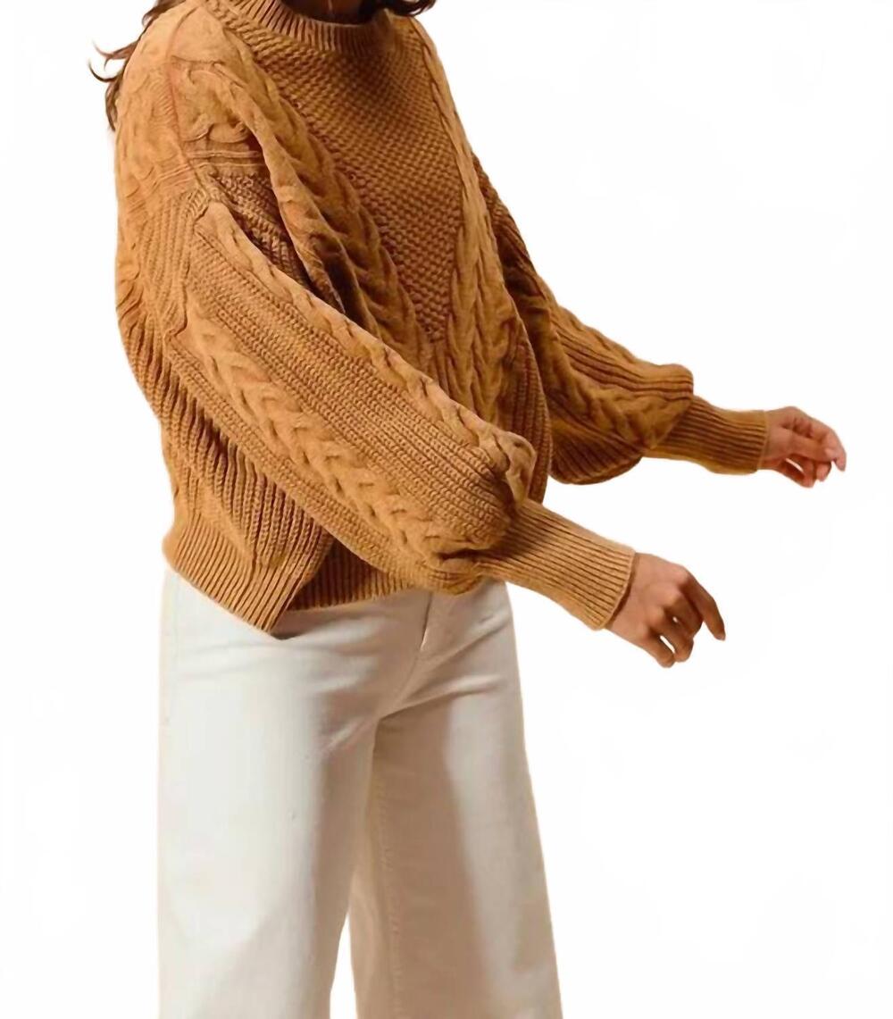 NEW ZENANA irene cable knit sweater in vintage camel - Picture 2 of 4